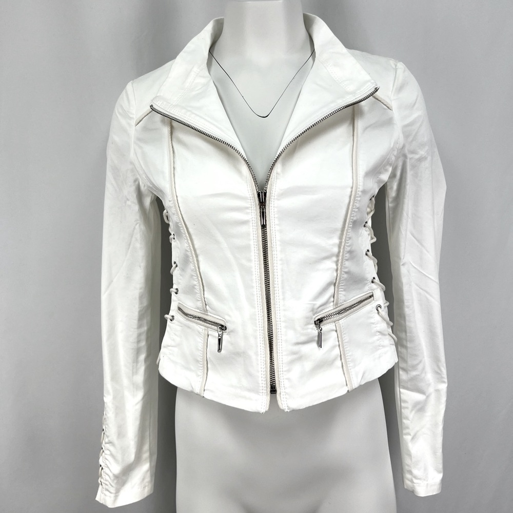 NWT WHBM White Cropped Zip Front Lace Up Jacket, Size 2